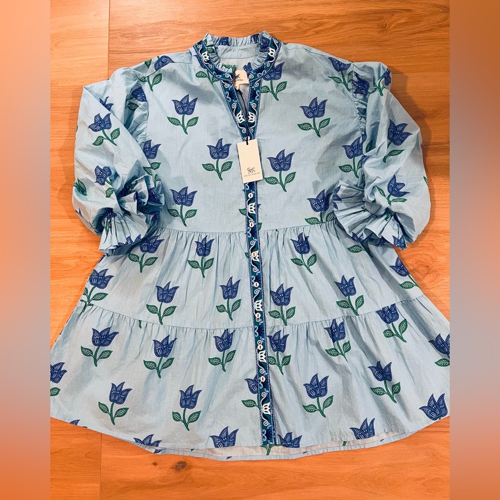 Printfresh Rosalina Dress Tulip Bloom Blue NWT Size M Organic Cotton $198 - Picture 4 of 12